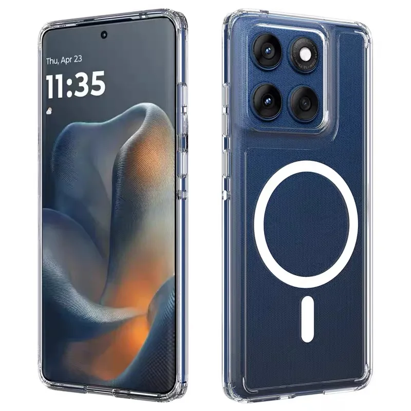 Funda para Moto G45 G85 con carga magnética, cubierta acrílica transparente para Motorola Edge 50 Fusion 60 Stylus, Funda de carga inalámbrica para teléfono
