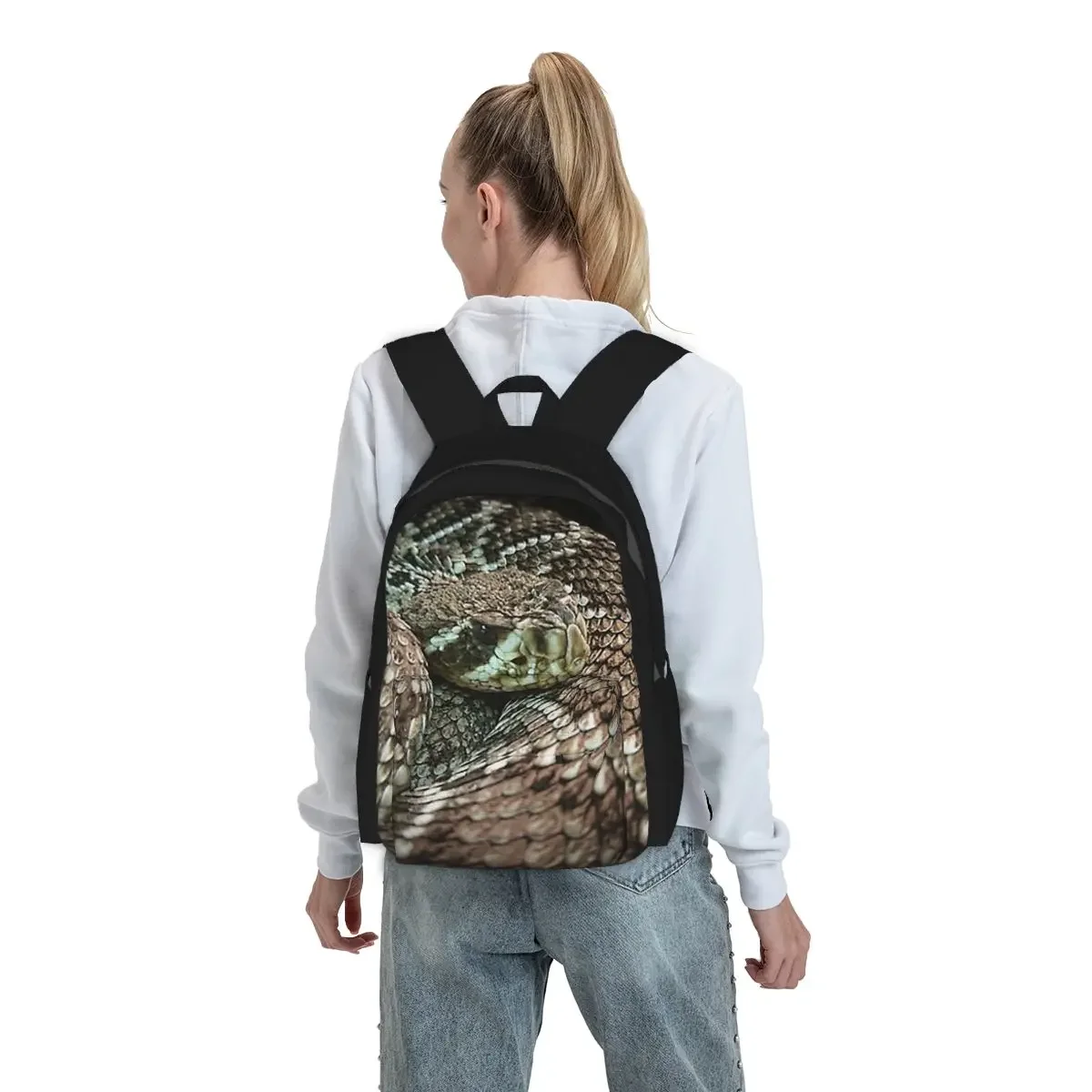 Snake Coiled Diamondback Rattlesnake Backpack Student BookBag Children School Bag Computer Shoulder Bags for Men Women