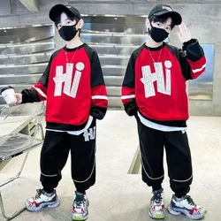 Boys Hooded Sets Children Autumn Spring Hoodies Suits Big Kids Fashion Clothing Set Teenager Letter Top+Pants 2Pcs Outfits 5-14Y