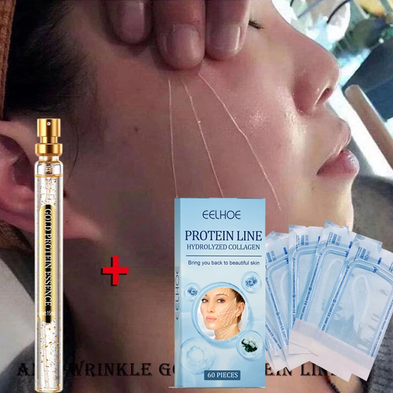 60pcs Gold Protein Threads Instant Lifting Firm Wrinkle Remover Face Filler Soluble Protein Line Anti-Aging Absorbable Skin Care