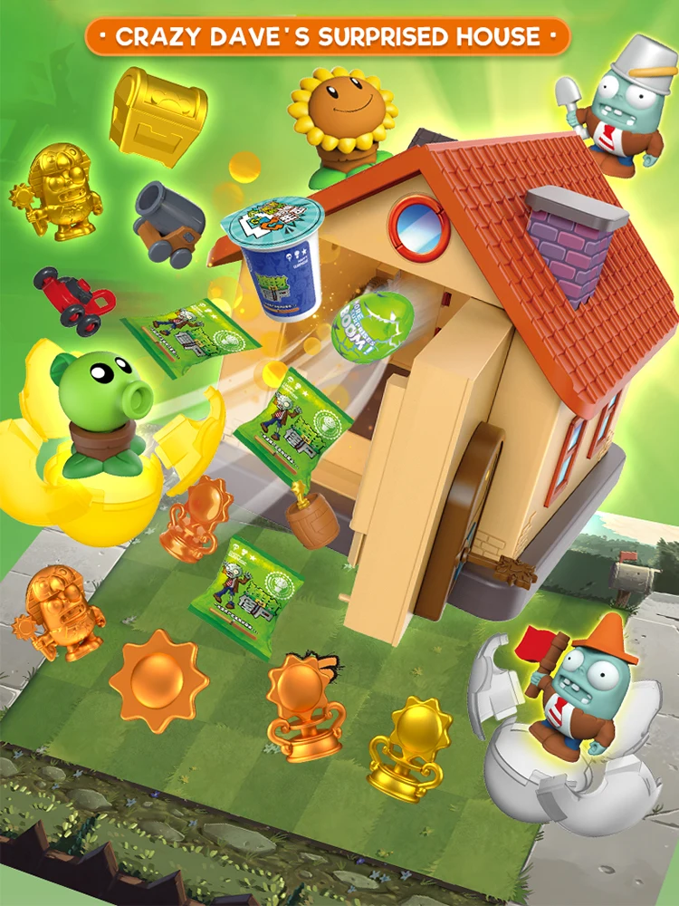 Plants Vs Zombies Maison surprise de Dave, ensemble de jouets, figurines de collection, accessoires de jeu, fonctionnalités interactives, cadeau d'anniversaire DIY