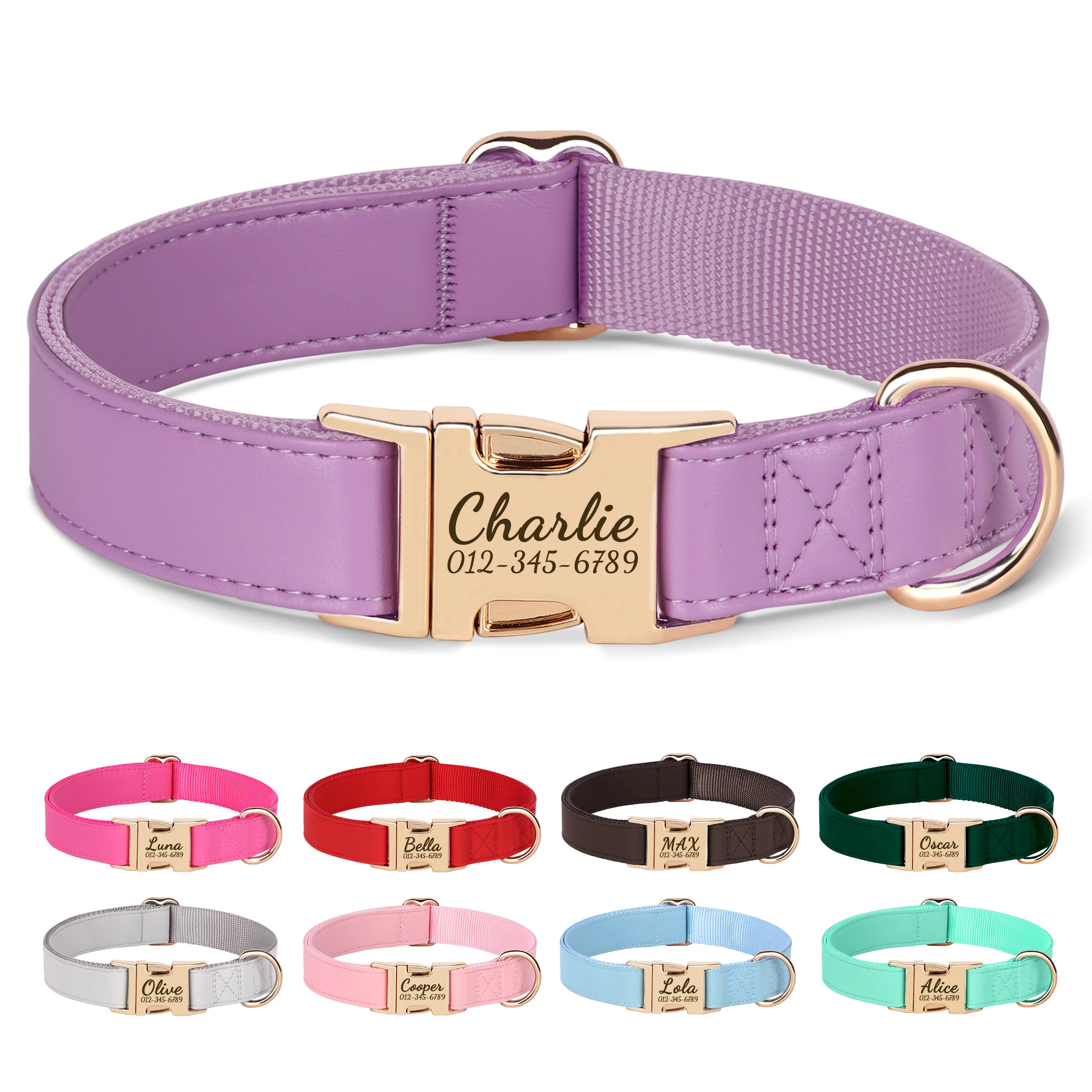 Custom Dog Collar PU Leather Dog Collars Free Engraving Pet ID Buckle Necklace Anti-lost For Small Medium Large Dogs Bulldog