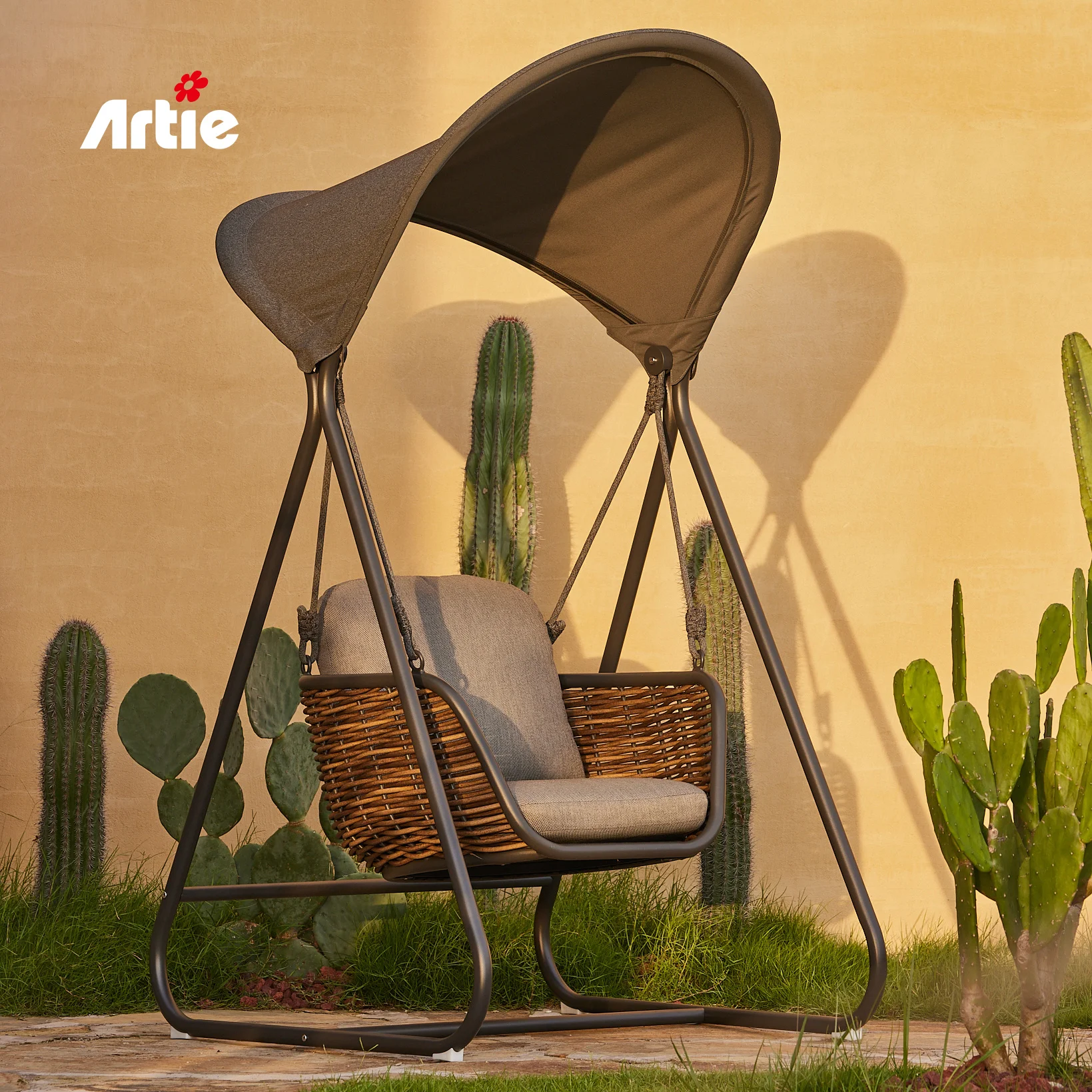 Artie Luxury Rattan Garden Furniture Egg Chair Swing Canopy Aluminum Frame Single Outdoor Patio Swing