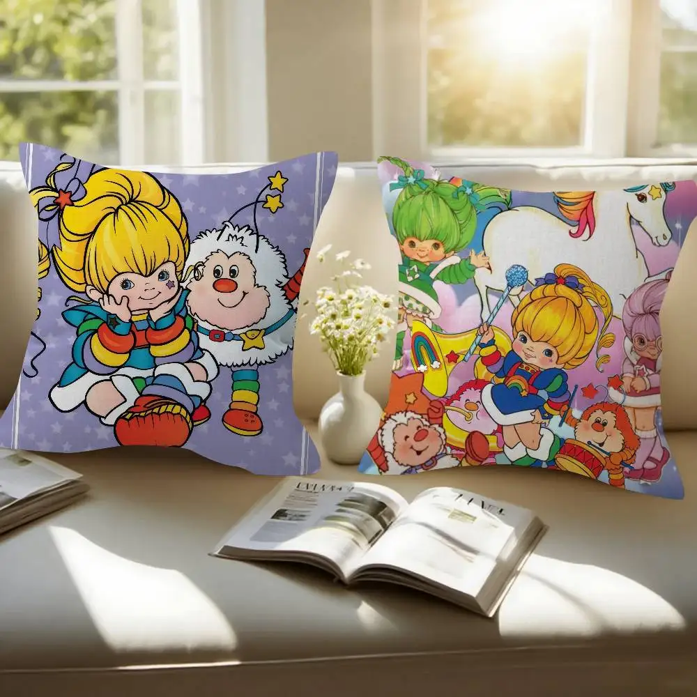 Cute R-Rainbow B-Brite   Pillow Covers Cartoon Sofa Decorative Home Double-sided Printing Short Plush Cute Cushion Cover