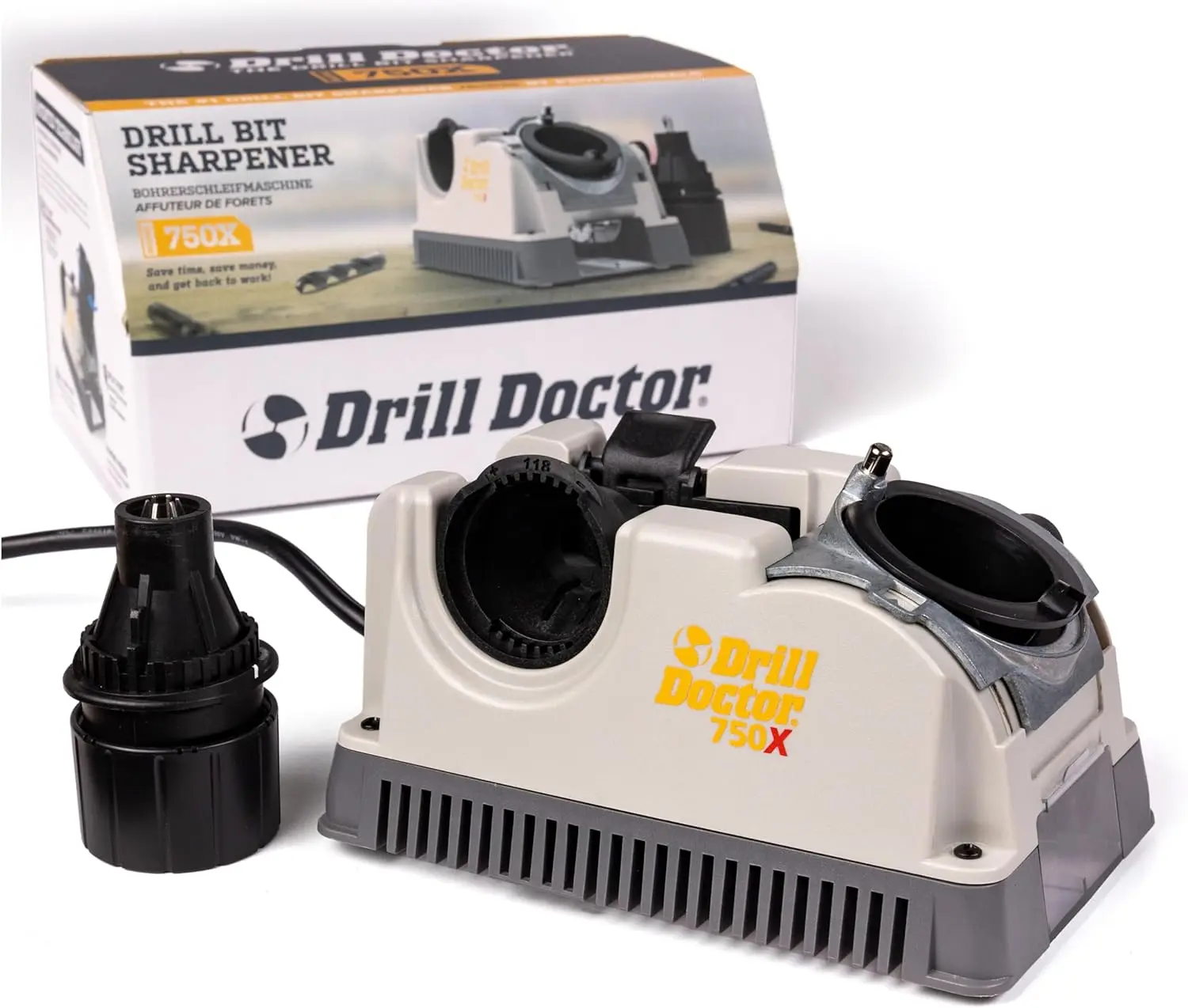 Drill Doctor boorslijper, 3/32–3/4" hoge snelheid, draagbaar - staal, metselwerk, hardmetaal, kobalt, vertinde bits, verstelbaar