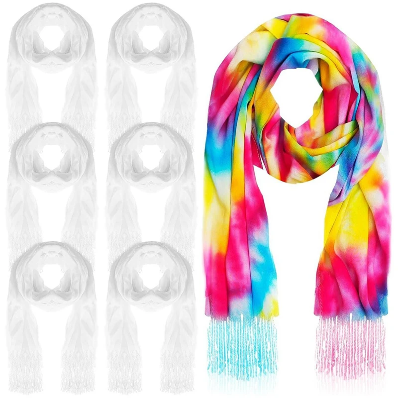 

6 Pcs Blank White Scarf To Tie Dye, Full Cotton White Scarf, Tie Dye Fabric, DIY Scarf For Handmade Graffiti Durable 200Cm