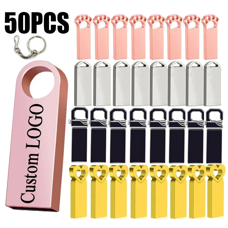 

50PCS High Wholesale Free Laser Custom Speed USB Flash Drive 4GB 8GB 2.0 16GB 32GB 64GB 128GB Pendrive metal usb sticks with key