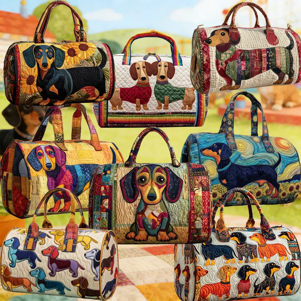 Dachshund Dogs Animal Quilted Duffle Bag 3D Print Personalized Custom Travel Tote Women Men Weekender Bag