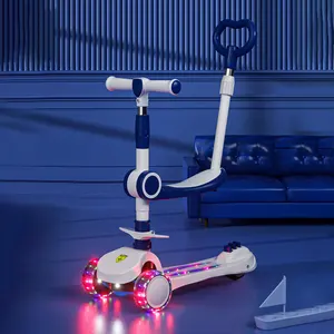 3-wheel portable scooter with flashing lights for children, swivel seat, 2-12 years old, music, light, game, activity, backyard, outdoor play 6 Main Sales Children's Scooter - №6