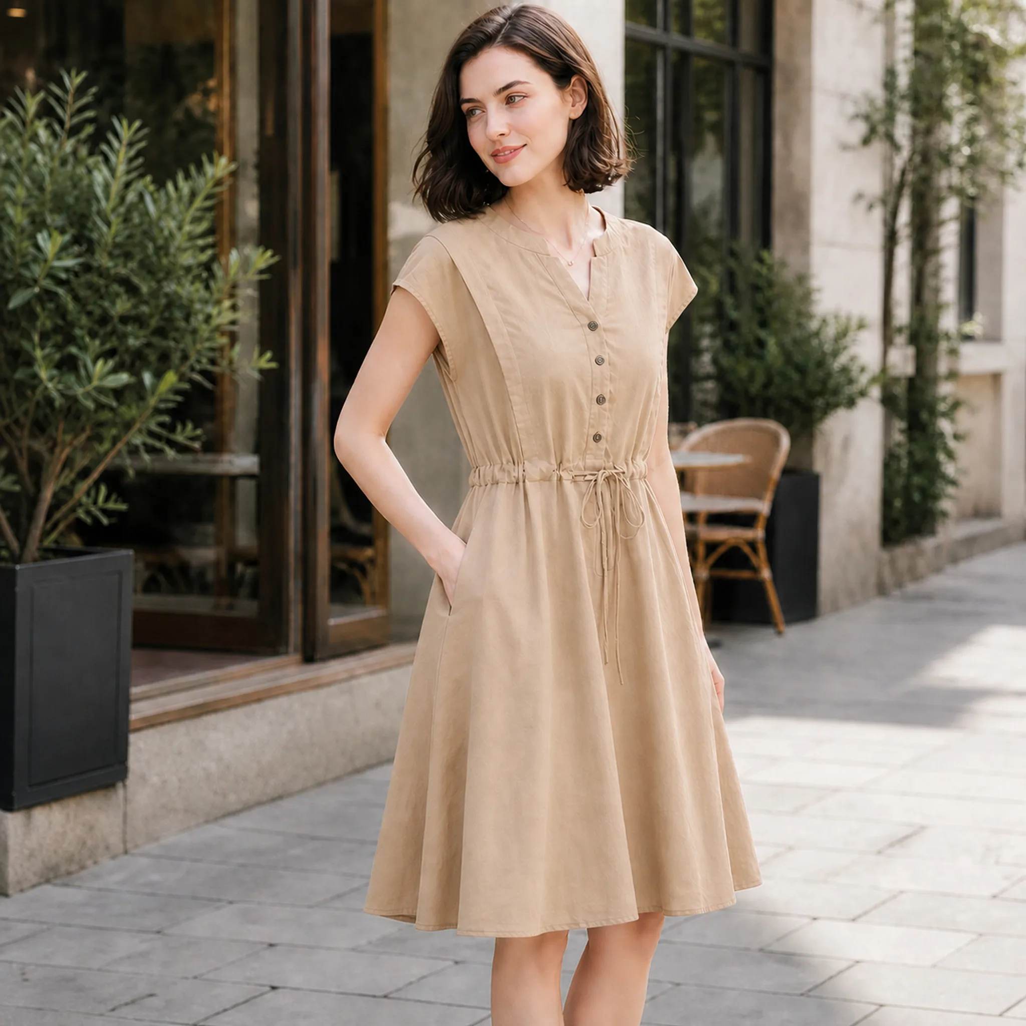 Женские повседневные платья, л – обзор и цена Short Linen Drawstring