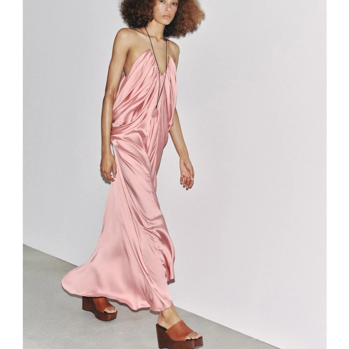 Silk Satin Feel V-Ne Straight Hem Gown Autumn New Arrival Casual Sle Women's Dr X-ape Polyester Fiber No Sve