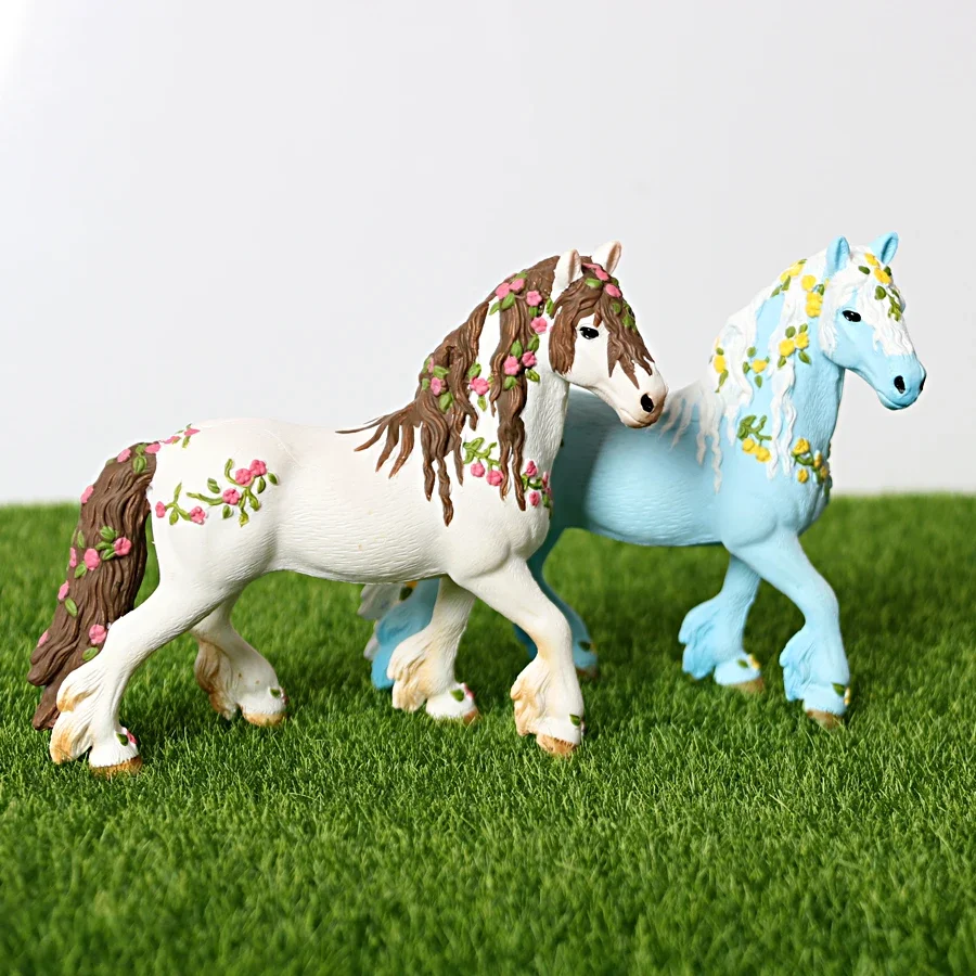 Plastic Fairy Tale Mythical Fairies Elf Horse Animal Figure Model Educational Toy Figurine White,Blue Horse With Flowers For Kid