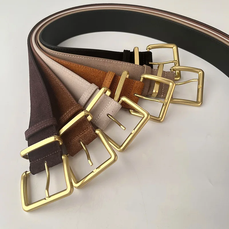 حزام نسائي من الجلد الطبيعي مضاد للمخمل مع إكسسوارات من جلد البقر، حزام نسائي عريض للغاية وراقي