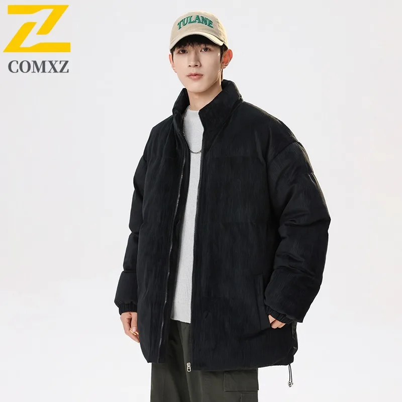 

COMXZ 2025, зимняя модная повседневная спортивная хлопковая куртка в американском стиле, мужская теплая стеганая куртка с воротником-стойкой, молодежное уличное стеганое пальто