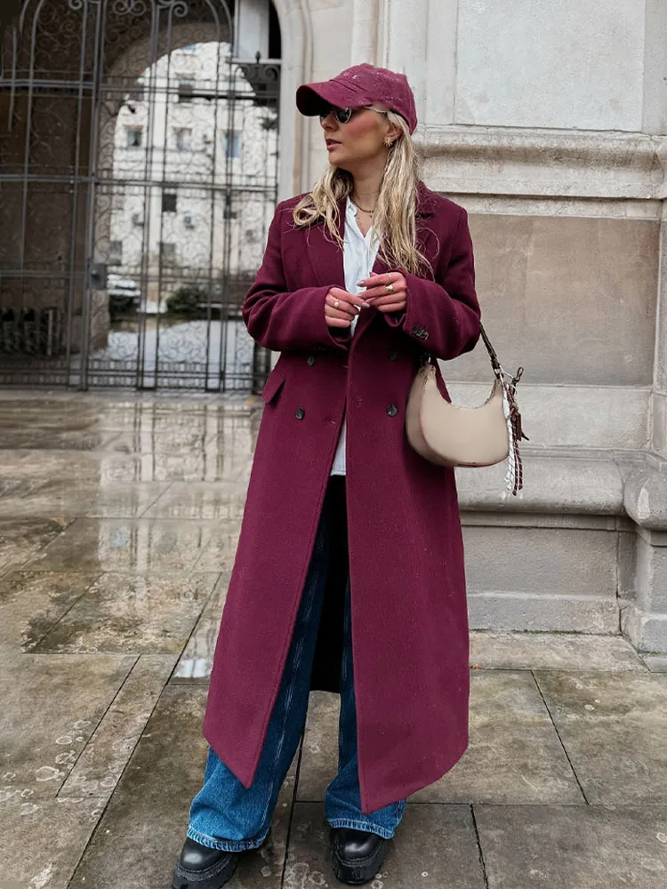 

HH женское осенне-зимнее двубортное пальто с отложным воротником и длинными рукавами и карманами, женское модное повседневное шерстяное длинное пальто