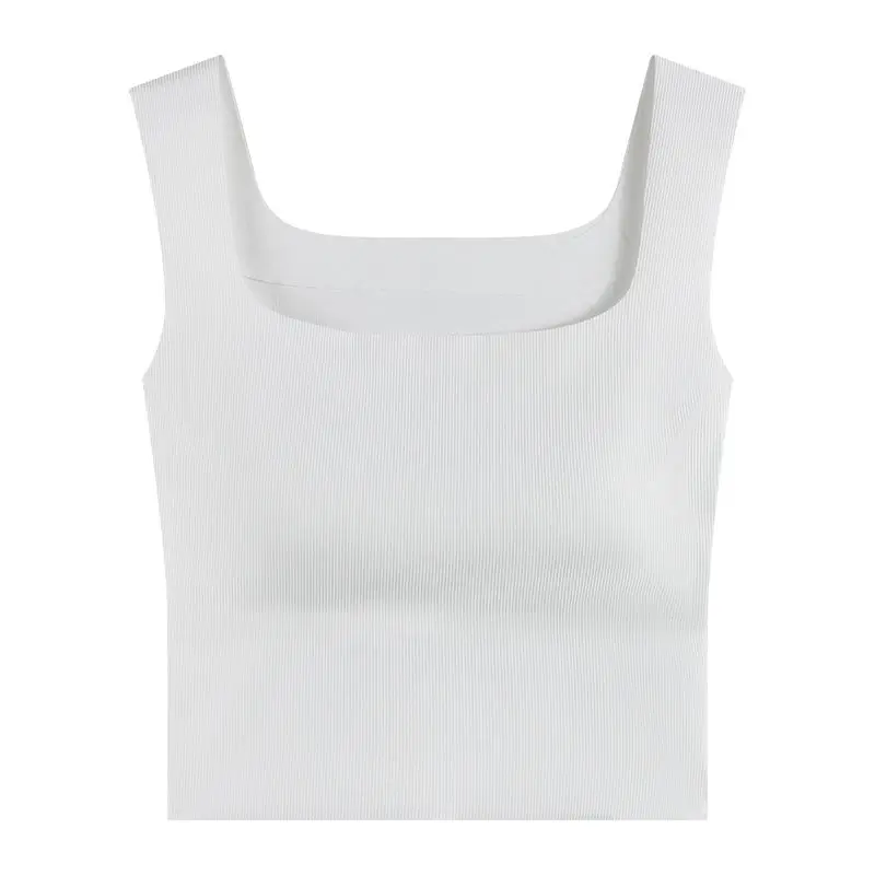 توب نسائي صيفي جديد بقصة ضيقة وياقة مربعة من الحرير الثلجي، بحمالات وبطانة صدر، تصميم قصير وعصري مناسب للارتداء اليومي #5