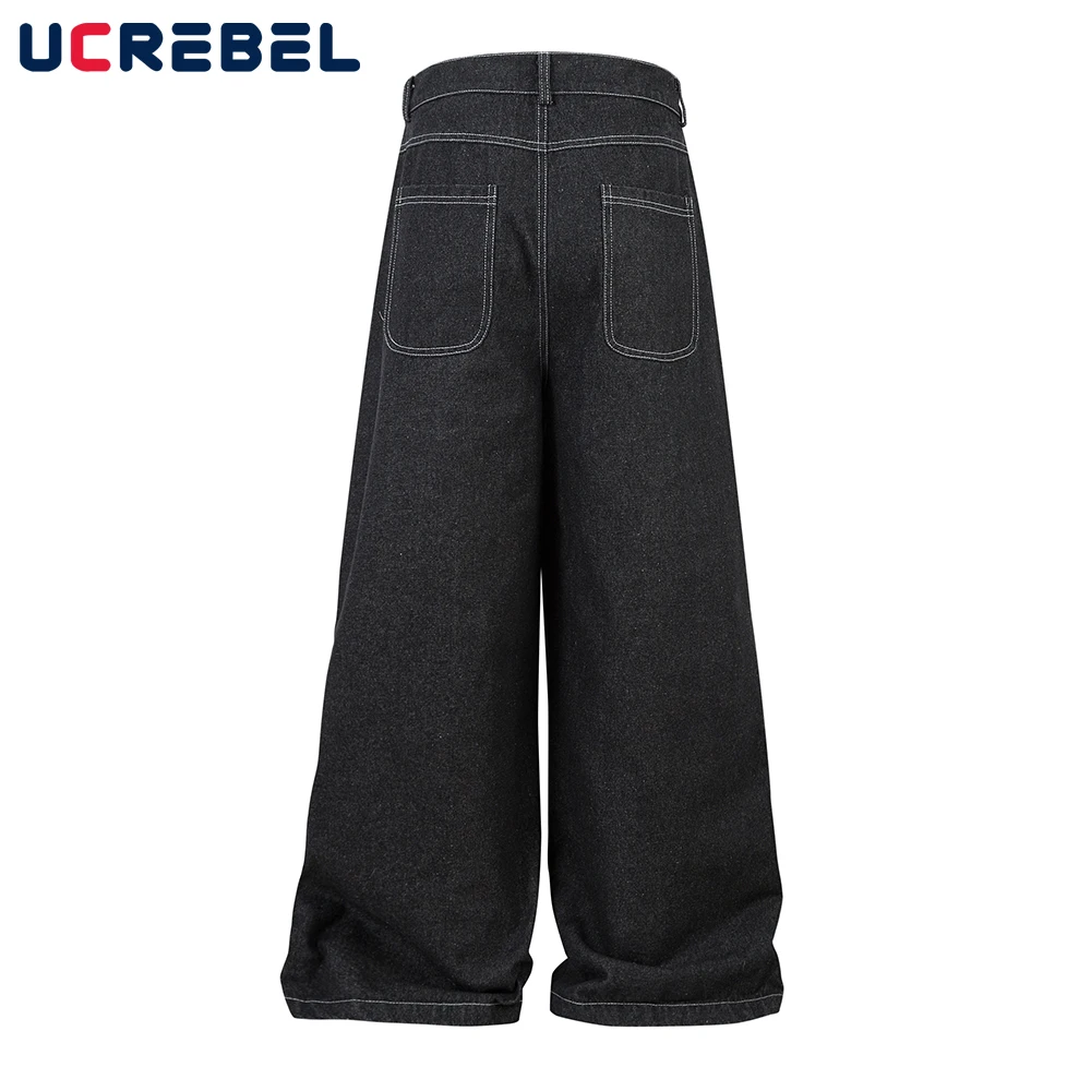 กระเป๋าซิป Spliced กางเกงยีนส์ Mens Hip Hop High Street ล้างหลวมขากว้าง Dark Denim กางเกงผู้ชาย