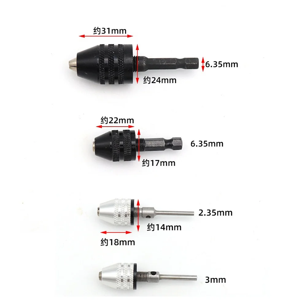 Drill Chuck Keyless Shaft Chuck Clamp 0.3-8mm Mini Drill Chuck Adapter 1/4\'\' Hex 2.35/3mm Round Shank Drill Bit Screwdriver Tool