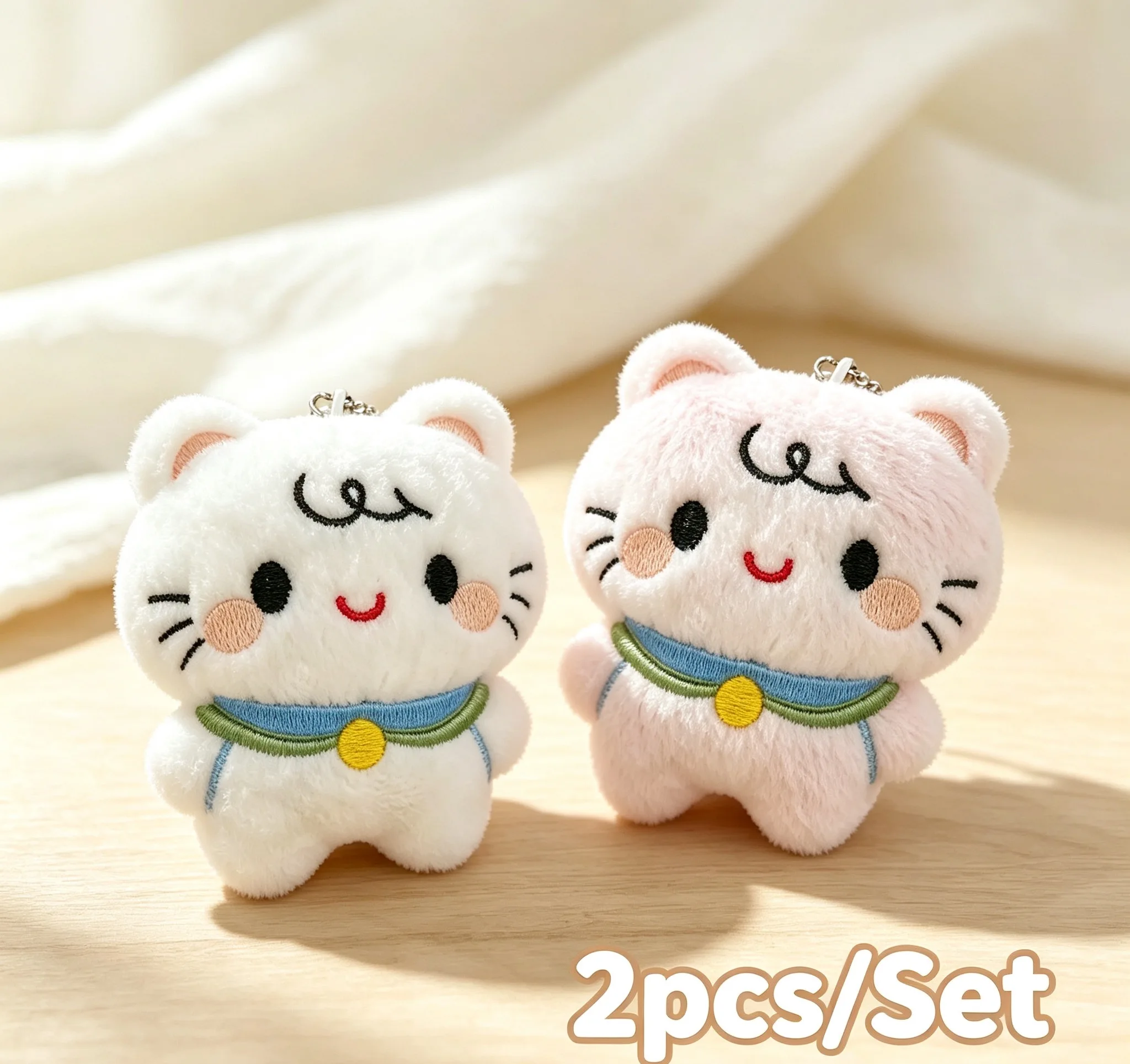 Cute Cat Plush Keychain 2PCS Soft Stuffed Animal Doll Pendant Bag Charms Kawaii Cartoon Key Ring Gift For Girls