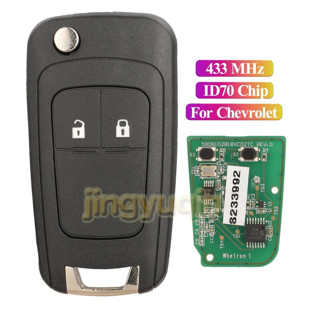 

Jingyuqin Flip Remote Full Car Key Fob 433MHz FSK ID70 Chip For Chevrolet Sail Aveo Cavalier 2019 2020 2021+ Opel Buick