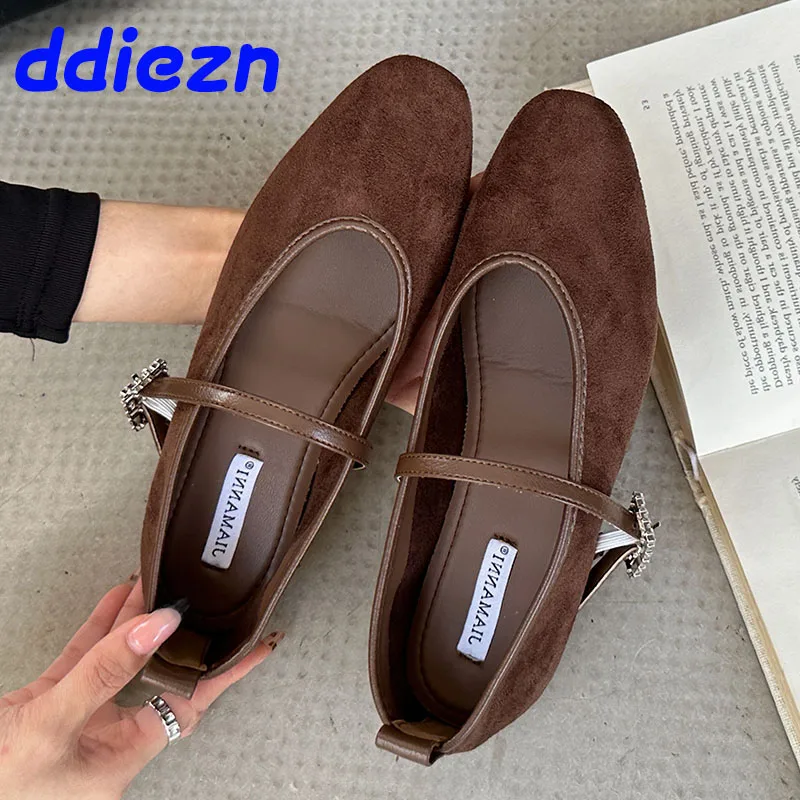 

Роскошные модные женские туфли Мэри Джейн на плоской подошве со стразами и пряжкой на ремешке, женская обувь на плоской подошве с круглым носком