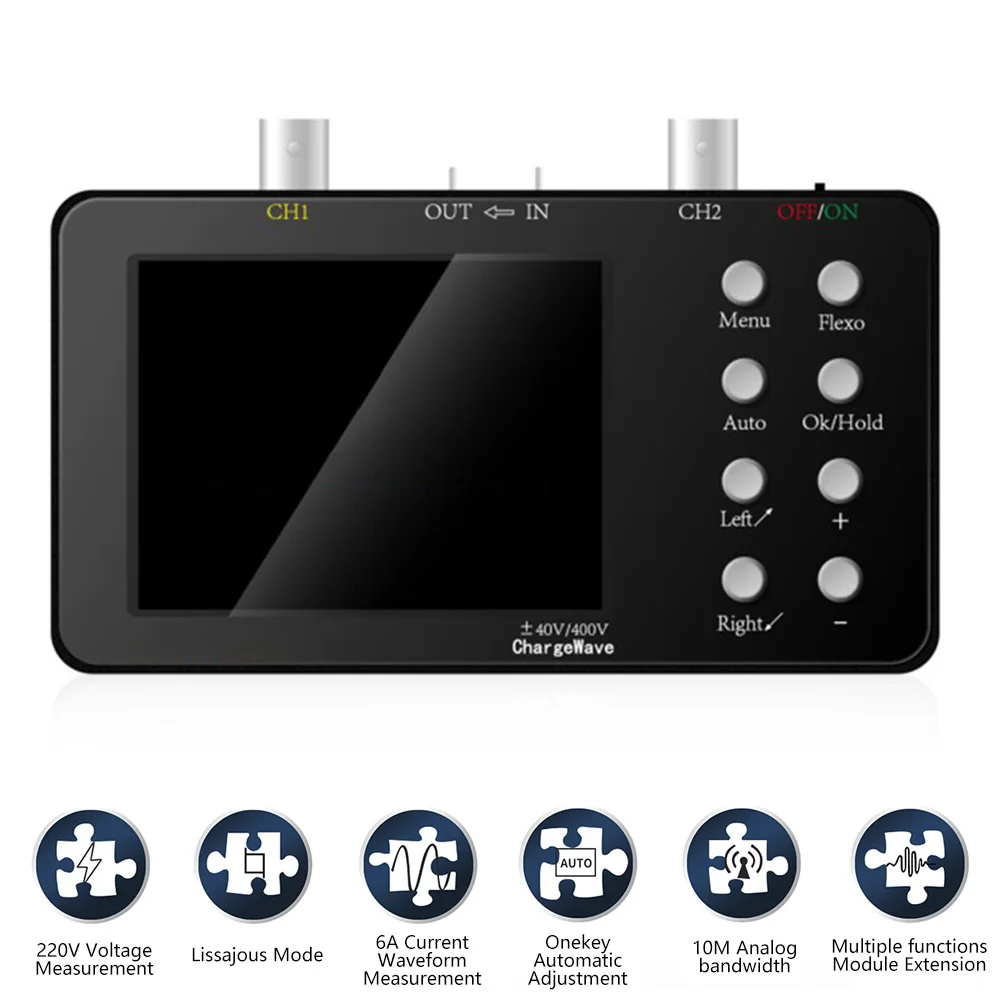 Imagem -03 - Mini Osciloscópio Digital 10mhz Taxa de Amostragem 50m Bandwidth Dual Channel Handheld Signal Generator para Reparação Eletrônica Diy