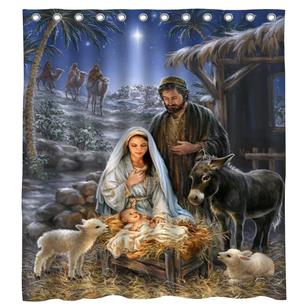 The Nativity Christmas Scene Mother Of God Religious Images Our Lady Queen Of Angels Shower Curtain By Ho Me Lili For Bath Decor