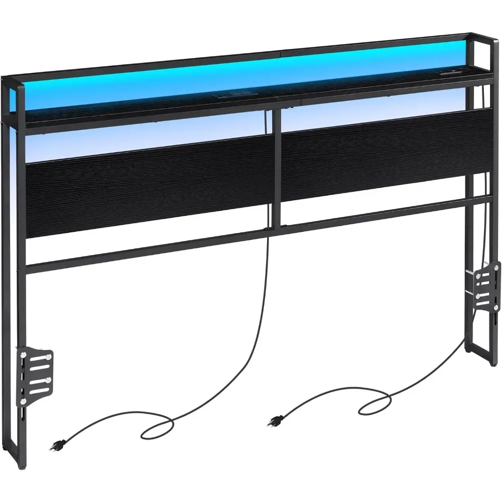 

Queen Size Headboard Only with Power Outlet & Colorful LED Strip Light, Headboard for Adaptable Bed Frame Brackets Adapter