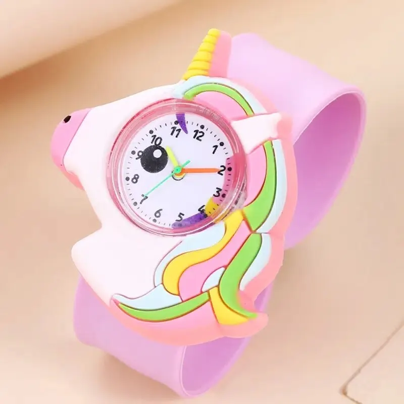 Baby 3D Cartoon Kids Birthday Gift Old Girl Boy Children Study Time Toy Watch Clock Free Spare Battery