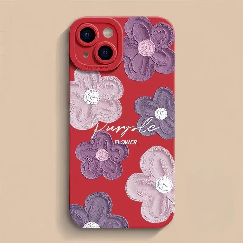 

For Xiaomi Poco X7 5G X6 X5 Pro X4 X3 GT Pro X3 NFC F6 F5 F2 Pro F4 GT 5G Phone Case Purple Oil Painting Flower Soft Cover