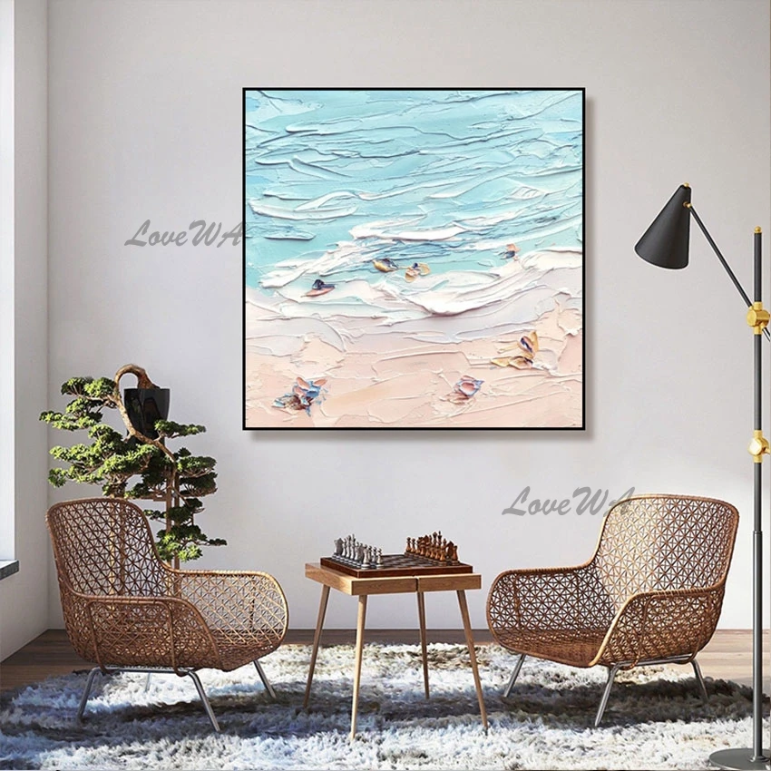 

Heavy Acrylic Beach Handmade Modern Abstract Canvas Art Oil Painting Wall Picture For Bedroom Decoration Home Accessories