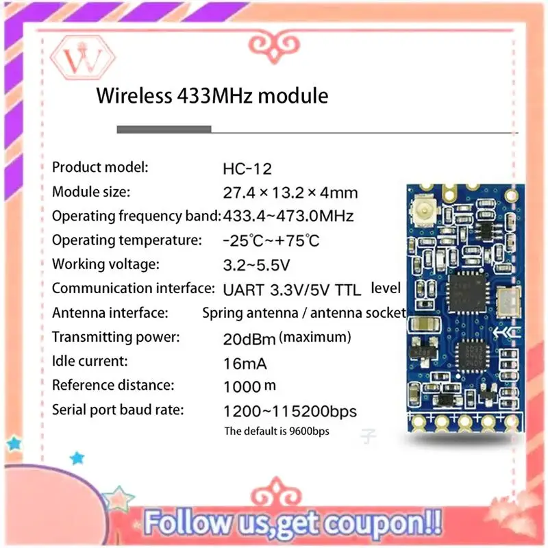 Upgraded 20X HC-12 433Mhz SI4463 Wireless Serial Port Module 1000M Replace Bluetooth HC12