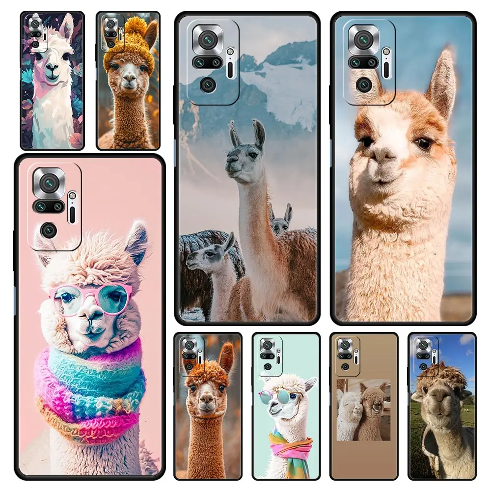 Phone Case For Xiaomi Redmi Note 13 12 5G 9S 9 8 10 11 Pro 9T 13C 12C 10C 9C 9A 7 Pro Soft Silicone Cover Kawaii Alpaca lovely