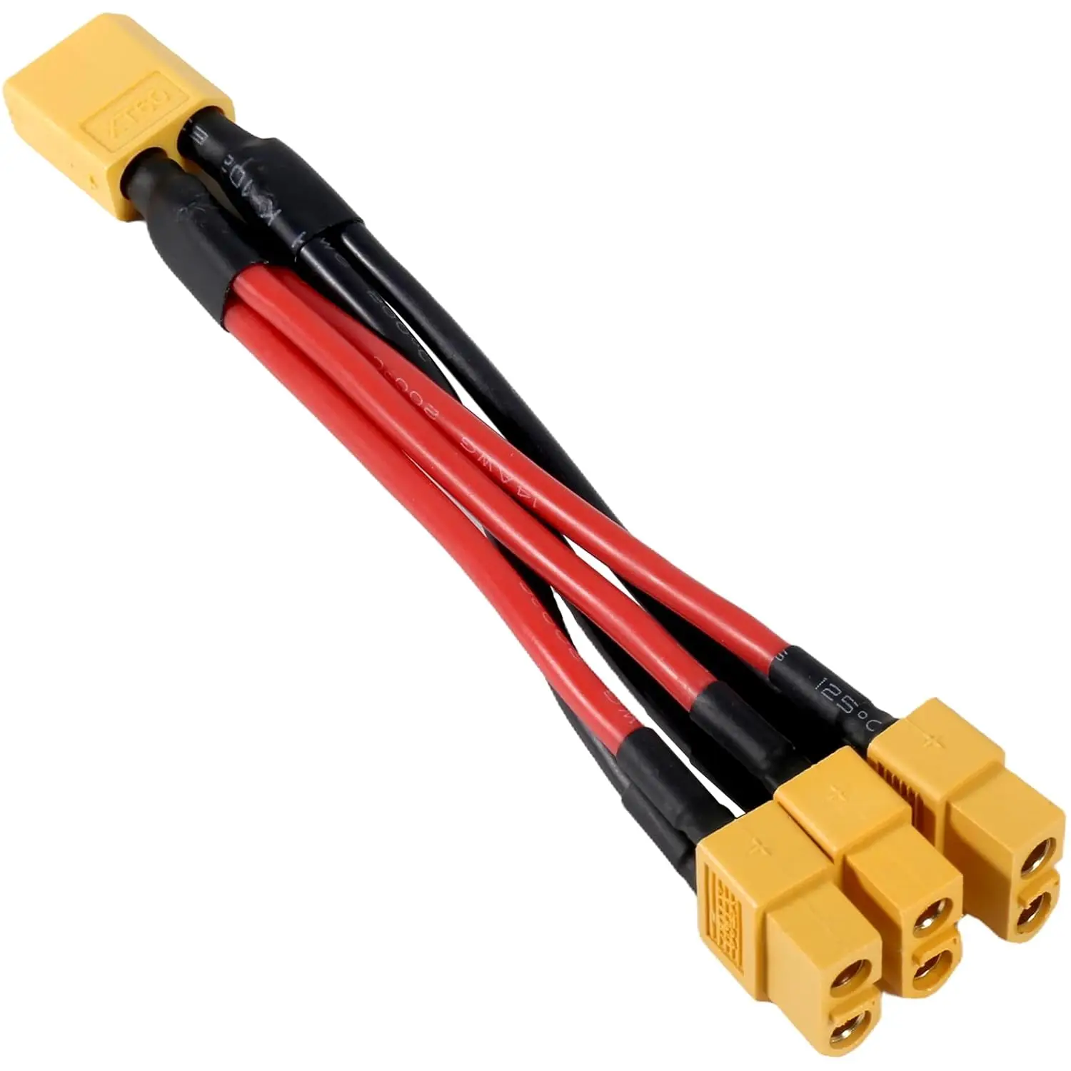 2pcs XT60 Parallel Battery Connector Extension Y Splitter 3-Way 14AWG Male/Female Cable for RC Battery Motor 1Male to 3Female