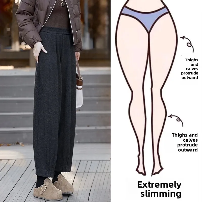 

High Waist Harlan Woolen Trousers for Women Winter plus Size Lantern Pants Slimming Casual Straight Leg Pants