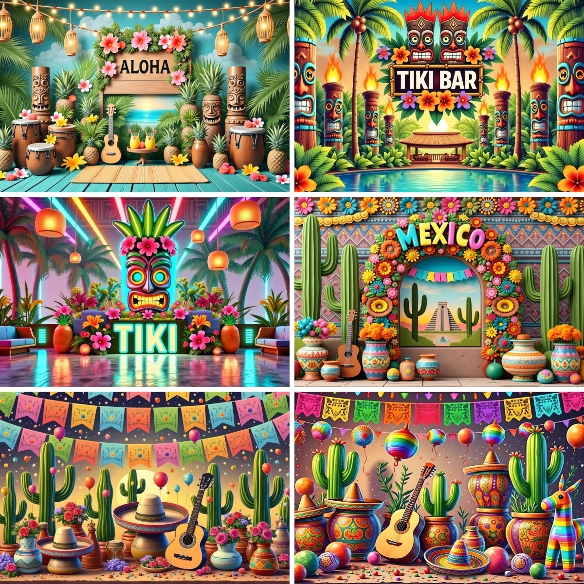 Tropical Party Backdrop With Aloha Tiki Bar Mexico Fiesta Decor For Hawaiian Mexican Celebration Indoor Outdoor Photo Decoration