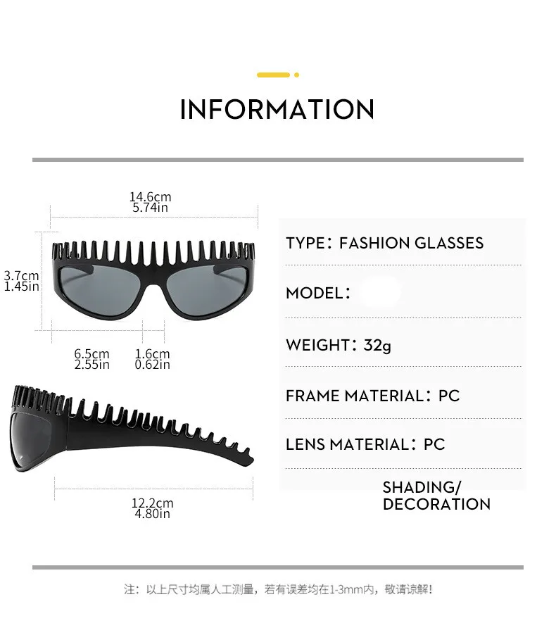 Persönlichkeits-Stirnband Schicke Y2K Sonnenbrillen für Frauen Neue Mode Kammförmige Katzenaugen-Sonnenbrillen Damen Hip-Hop-Brillen UV400-Schutz zum Autofahren – Detail 1