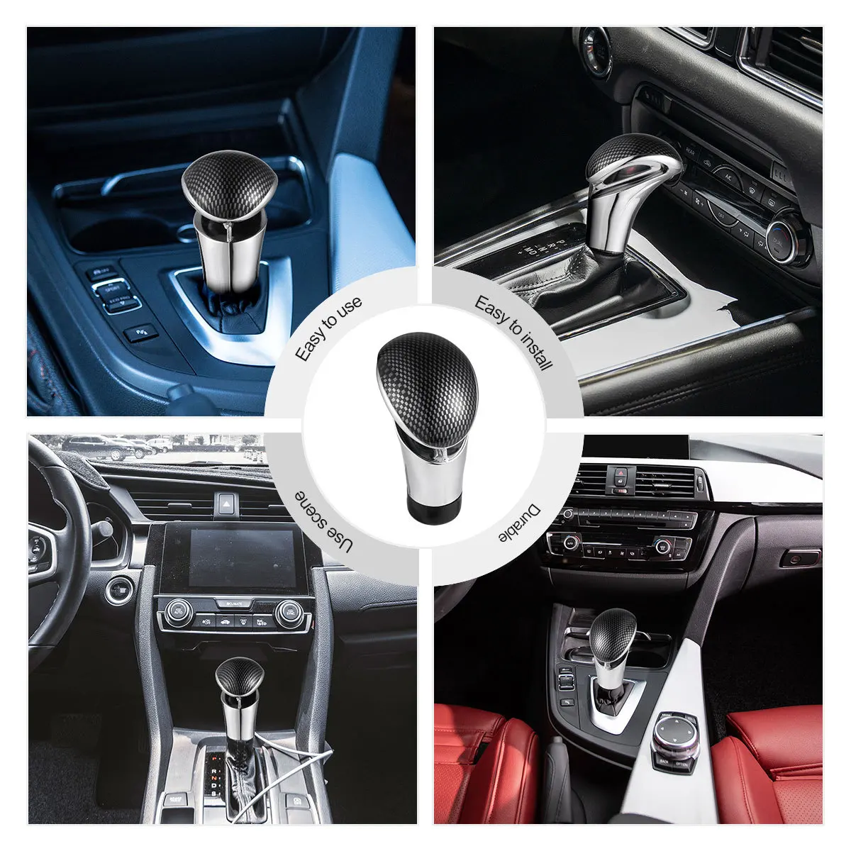 

Automatic Transmission Gear Knob Carbon Fiber Silver Durable Car Handle Lever Shifter Stick Upgrade Replacement Interior