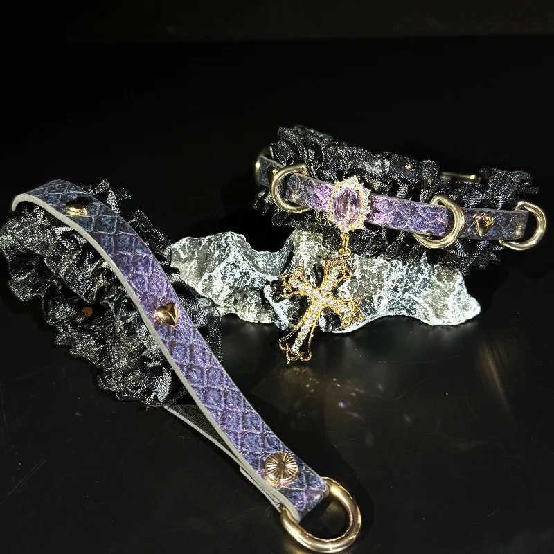 Handmade Purple Collar Choker Female Leather Lace Original Traction Puppy Couple Gift
