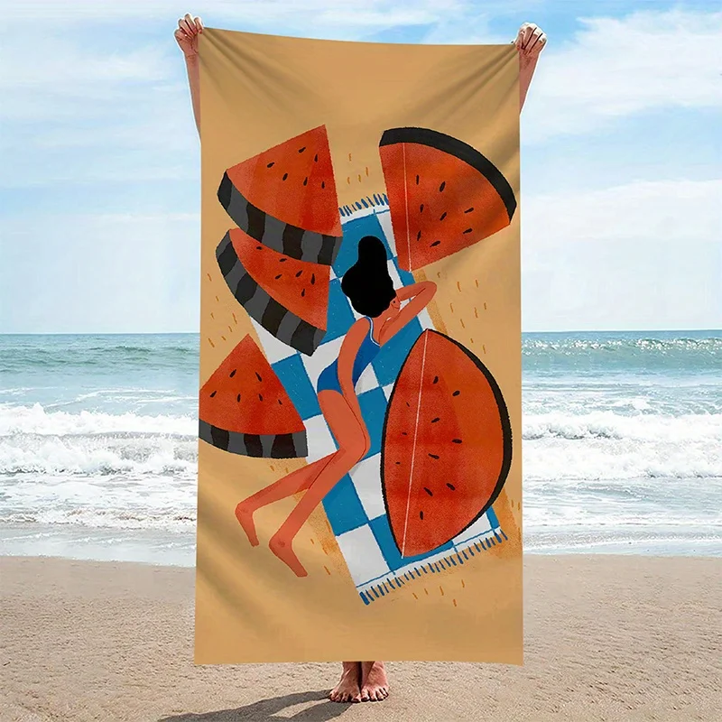 Beach Towel Summer Style Watermelon Pattern Sun Protection Windproof Suitable For Swimming Pool Camping Travel Blanket