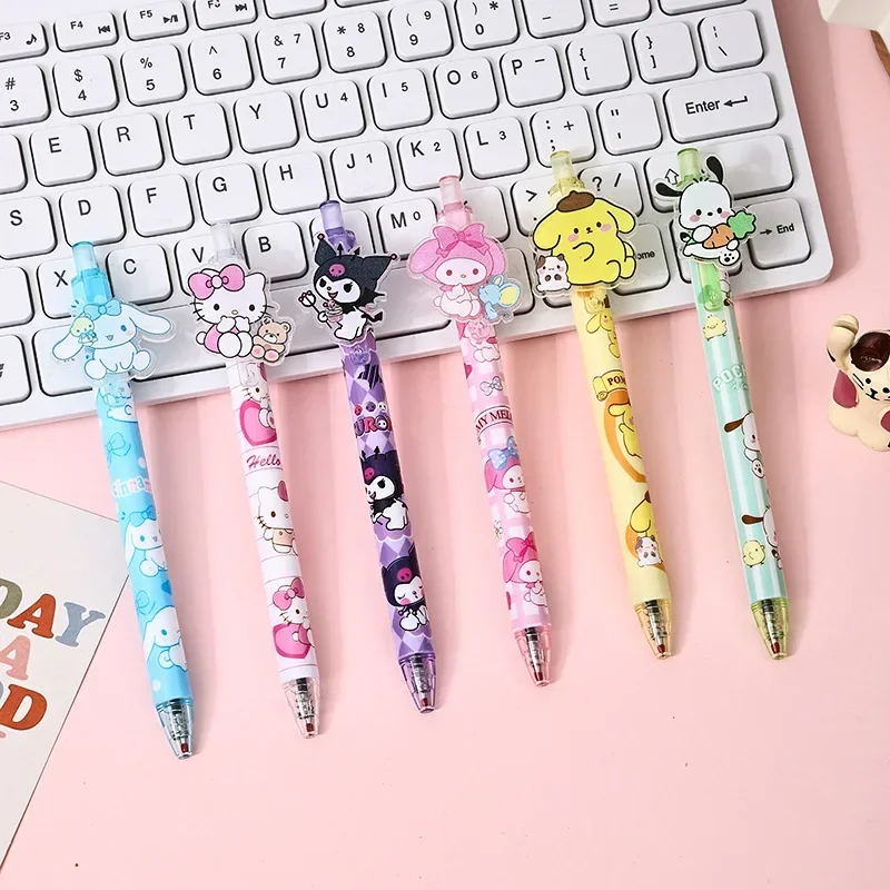 Sanrio Kawaii Gel Pens 24/48pcs Kuromi My Melody Hello Kitty Acrylic Patch Press Pen Office Pens Cute Student Stationery Gifts