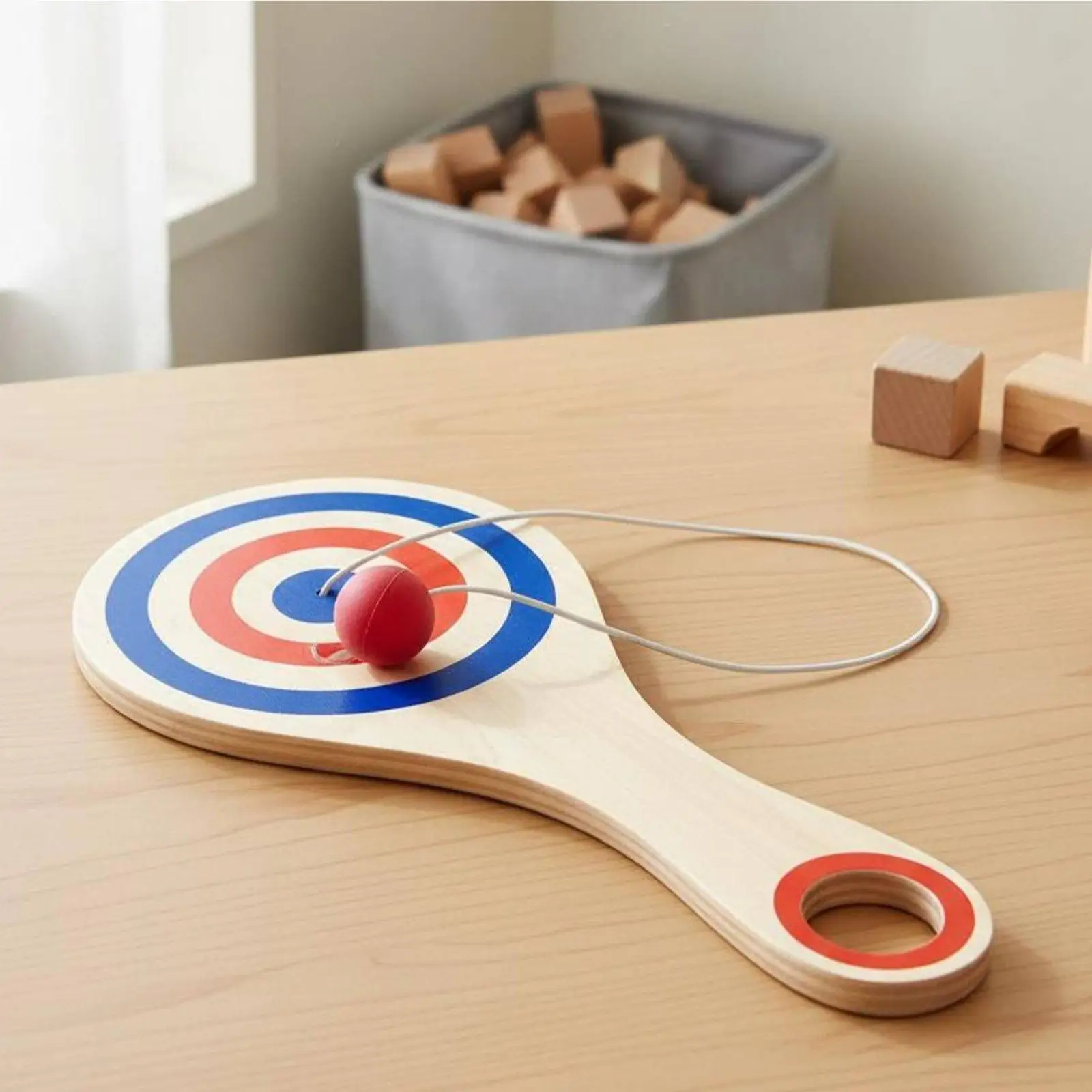 Wooden Kids Skill Ball Catch Game Toy for Hand Eye Coordination Training Interactive Paddle Ball for Children Party Activity