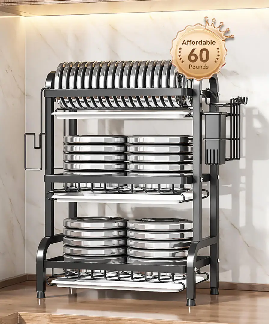 3 Layers Dish Drying Rack Space Saving Countertop Household Dish Storage Holder Kitchen Organizers And Storage With Drainboard