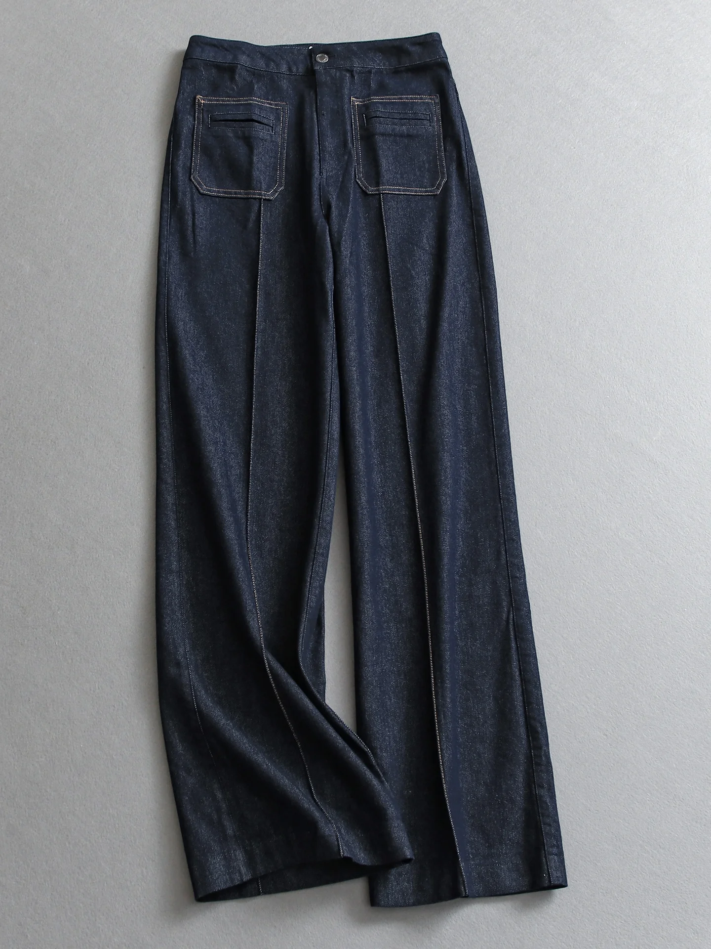 

Deep Blue Retro Modern Commuter High Waist Slimming Long Leg Straight Leg Jeans Women's Wide Leg Denim Pants High Waist