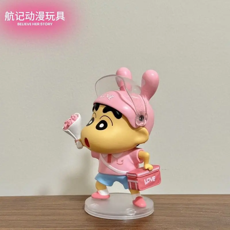 Urocza figurka Crayon Shin-Chan z kwiatkiem, kolekcjonerska figurka anime, dekoracja na biurko, prezent urodzinowy dla dziewczyny