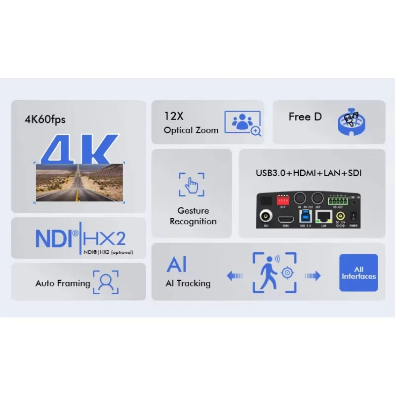 

4K PTZ Camera 60fps 12X/20X Optical Zoom AI Auto Tracking NDI PTZ Camera With PoE HDM I SDI USB IP Live Streaming for Church