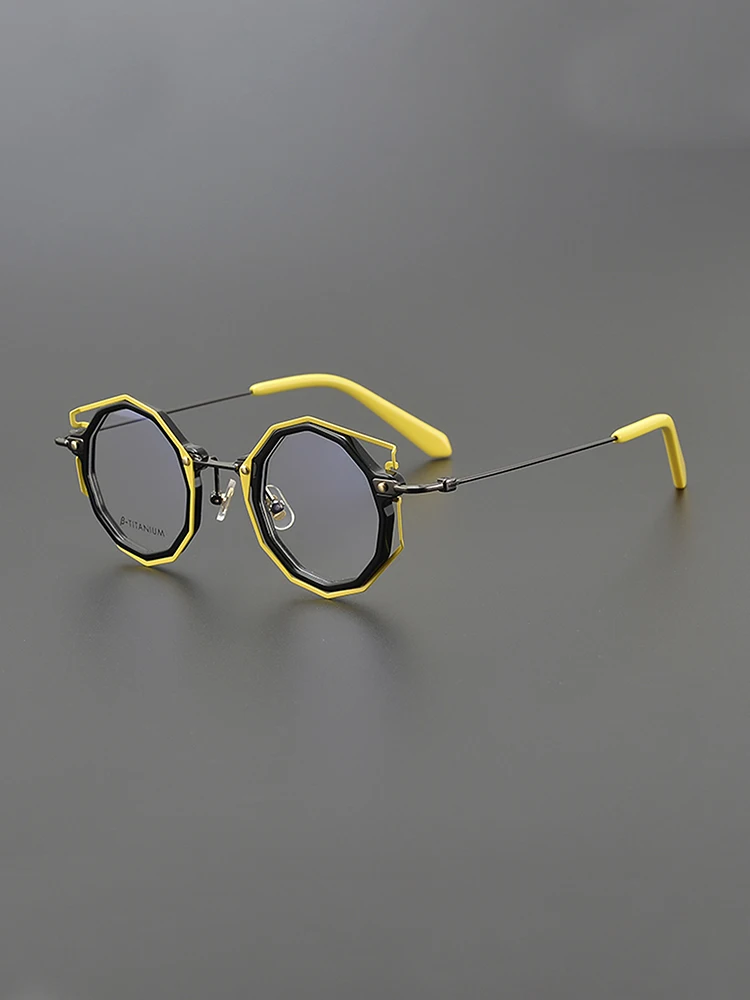 

Designer personality niche glasses frame round retro polygon literary fashion spell multi-color optics prescription myopia glass