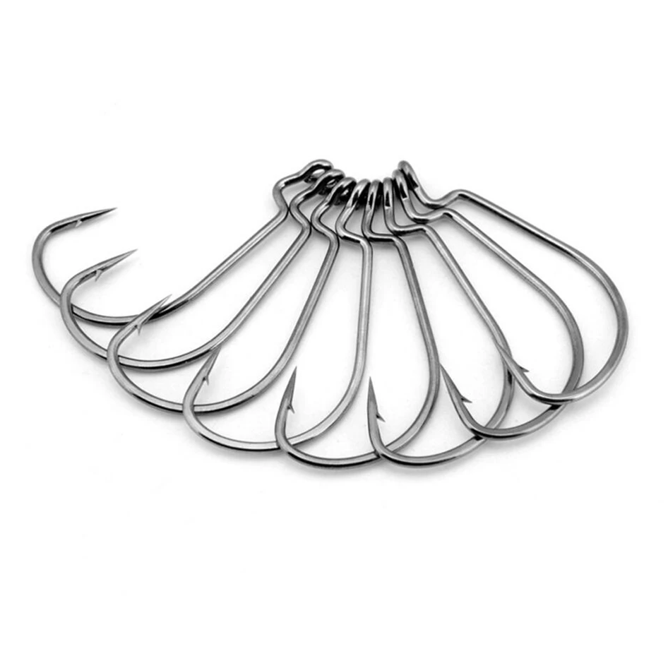10Pcs/Lot Wide Gap Worm Fishing Hooks Jig Crank Big Bass Hook Black High Carbon Steel Crank Barbed Hook for Soft Fishing Lure — zdjęcie 6