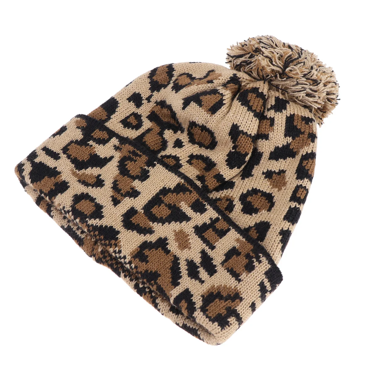 

Knitted Beanie Hat Leopard Print Warm Winter Cap For Men Women Khaki Stretchy Soft Thermal Headgear Beanies For Outdoor Indoor