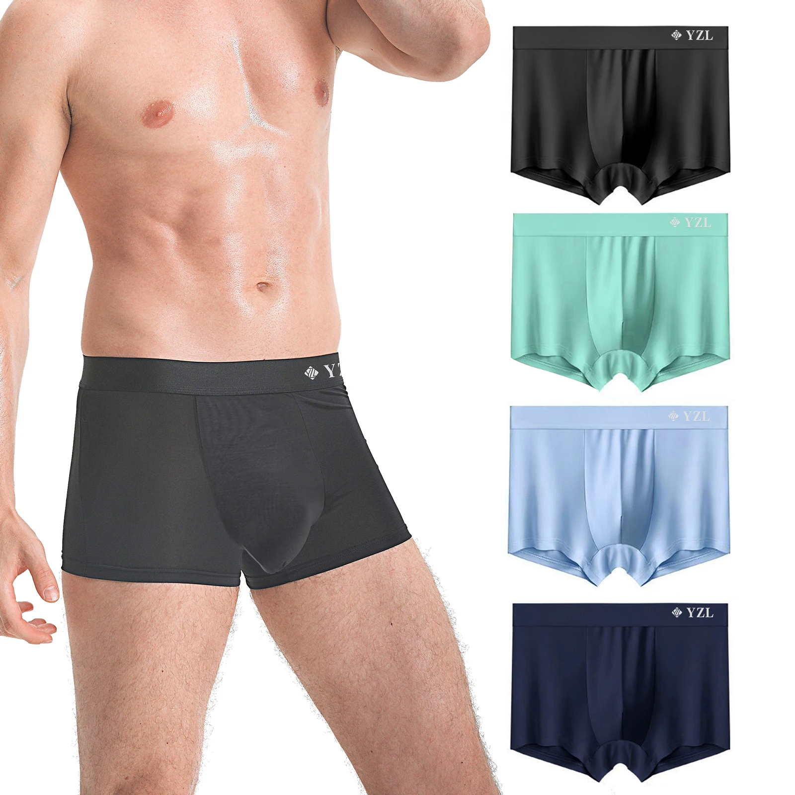 Men\'s Ice Silk Underwear,Breathable Wicking Fitness Sport High Performance Elastic Boxer Briefs new underpants for Men gift box